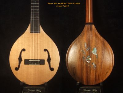 Bruce Wei Handmade Spruce, Acacia ArchBack Tenor Ukulele, HummingBird Inlay, F holes, Soft-bag UAM17-2010-1