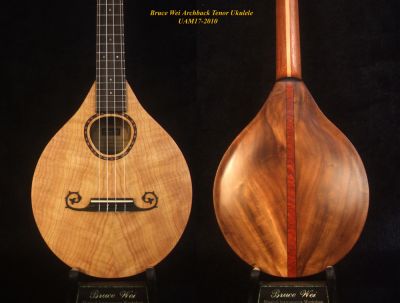 Bruce Wei Handmade Solid ArchBack Hinoki, Acacia Tenor Ukulele, Cross Inlay, Soft-bag UAM17-2010 