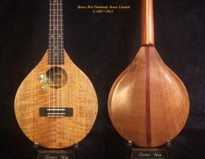 Handmade Thin Body Tenor Ukulele, Solid Mango, Walnut, ArchBack, Abalone MOP Inlay, Soft-bag, Bruce Wei UAM17-2012 