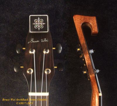 Handmade Tenor Ukulele, ArchBack, Solid Acacia, Curly Mahogany, Curved Head, Bruce Wei UAM17-2013 