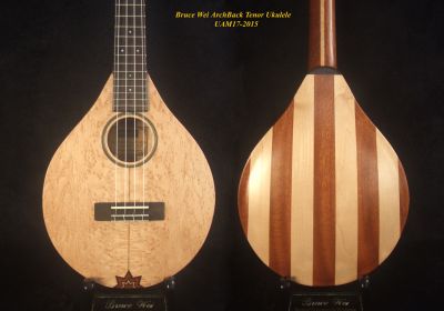 Handmade ArchBack Tenor Ukulele, Solid Birdseye, Mahogany, Maple MOP Inlay, Soft-bag, Bruce Wei UAM17-2015 