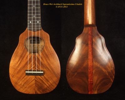 Carved Archback Hawaiian Koa, Acacia Sopranissimo/ Pocket Ukulele, MOP Inlay UAN11-2012 