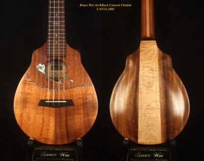 Bruce Wei Solid Carved ArchBack Hawaiian Koa, Curly Maple, Acacia Concert Ukulele UAN15-2002 