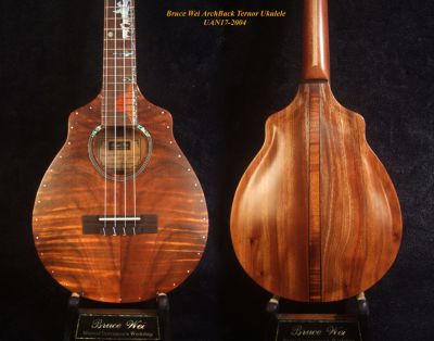 Bruce Wei Handmade Curly Hawaiian Koa,Acacia ArchBack Tenor Ukulele,CowBoy Inlay,Soft-bag UAN17-2004