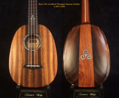 Solid Acacia, Mahogany Archback Pineapple Soprano Ukulele, Triskele Celtic Inlay, Soft-bag UAW13-2003