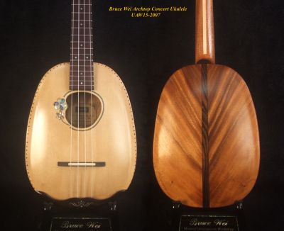Pineapple Concert Ukulele, Solid Spruce, Acacia, Archtop, Archback, Bruce Wei UAW15-2007 