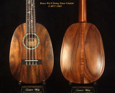 Bruce Wei Handmade 8String Solid Acacia ArchBack Tenor Ukulele,HummingBird Inlay UAW17-2003