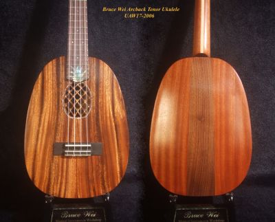 Handcrafted ArchBack Pineapple Tenor Ukulele, Solid Acacia, Mahogany, Abalone Inlay, Soft-bag, Bruce Wei UAW17-2006