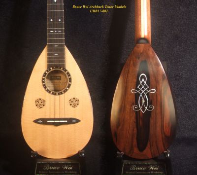 Thin Body Bowl Back Style Tenor Ukulele, Spruce, Macassar Ebony, Curved Head, Bruce Wei UBB17-001
