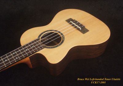 Left-handed Handmade Cutaway Solid Spruce, Indian Rosewood Tenor Ukulele, Soft-bag UCK17-2001 