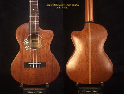 5 String Tenor Ukulele, Handmade Mahogany, ArchBack, Abalone MOP Inlay, Soft-bag, Bruce Wei UCK17-2002 