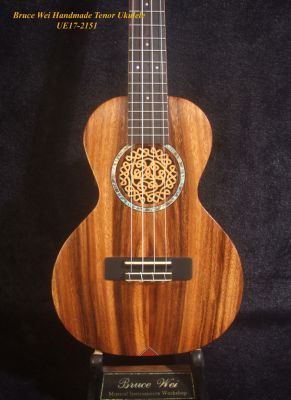 Handmade Tenor Ukulele, Solid Acacia, MOP Inlay, Soft-bag, Bruce Wei UE17-2151 