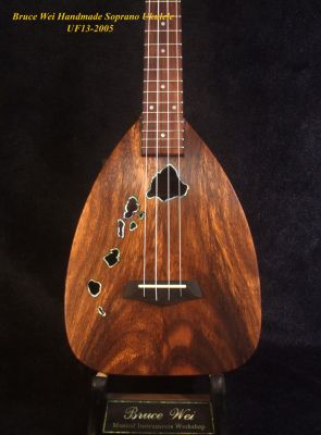 Bruce Wei Handmade Acacia Soprano Ukulele, The Islands Soundhole, Soft-bag UF13-2005