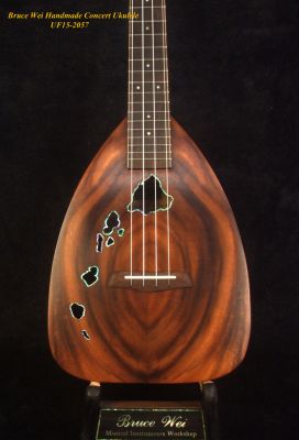 Bruce Wei Handmade Solid Acacia Concert Ukulele, The Islands Soundhole, Soft-bag UF15-2057 