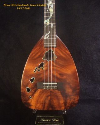 Handmade Tenor Ukulele, Solid Acacia, Indian Rosewood, The Islands Soundhole, Turtle Inlay, Soft-bag, Bruce Wei UF17-2106