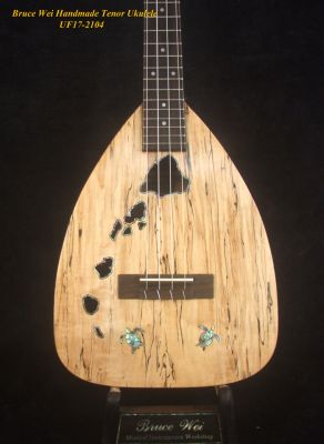 Handmade Spalted Maple,Acacia Tenor Ukulele,The Islands Soundhole,Turtle Inlay, UF17-2104 