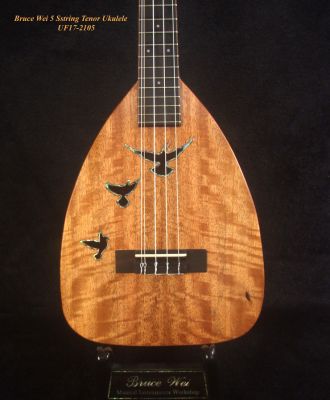 Handmade 5 String Tenor Ukulele, Solid Curly Mango & Curly Rosewood, Dove Soundhole, Soft-bag, Bruce Wei UF17-2105 