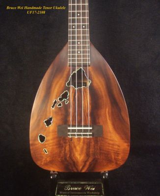 Handmade Tenor Ukulele, Solid Acacia, Zebra wood, The Islands Soundhole, Soft-bag, Bruce Wei UF17-2108 