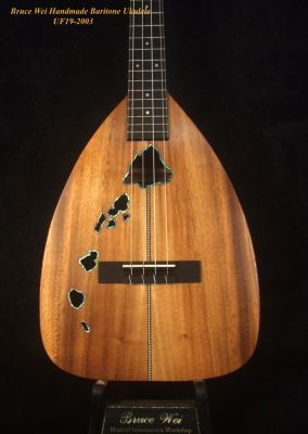 Bruce Wei Handmade Solid Acacia Baritone Ukulele, The Islands Soundhole, Soft-bag UF19-2003