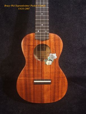 Handmade Sopranissimo/ Pocket Ukulele, Solid Hawaiian Koa, Hibiscus Inlay, Bruce Wei UG11-2087 