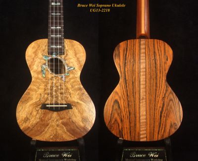 Bruce Wei Handmade Curly Mango, Bocoto Soprano Ukulele, Turtle Soundhole UG13-2218