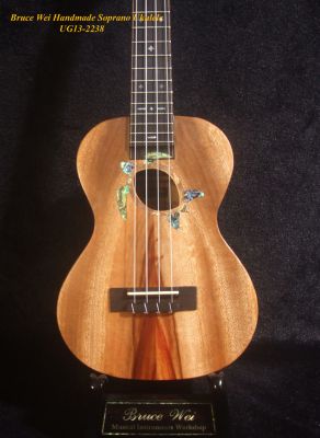 Handmade Soprano Ukulele, Solid Taiwania, Rosewood, Turtle Soundhole, Bruce Wei UG13-2238