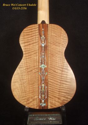 Bruce Wei Solid Curly Maple Concert Ukulele, Classic Head, MOP Inlay UG15-2556