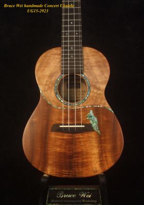 Handmade Curly Hawaiian Koa, Acacia, Indian Rosewood Concert Ukulele, Turtle Inlay, UG15-2923 