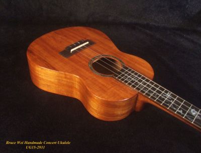 Handcrafted Concert Ukulele, Solid Hawaiian Koa, HummingBird Vine Inlay, Soft-bag, Bruce Wei UG15-2931