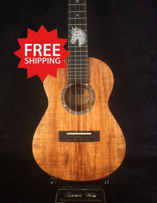 Handcrafted Concert Ukulele, Solid Hawaiian Koa, Horse Inlay, Soft-bag, Bruce Wei UG15-2937