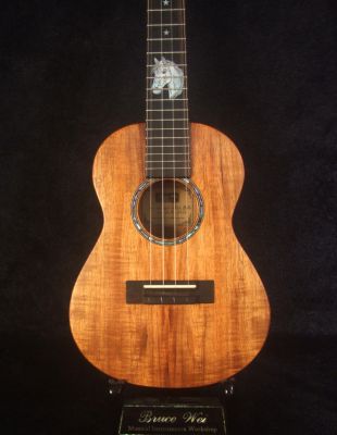 Handcrafted Concert Ukulele, Solid Hawaiian Koa, Horse Inlay, Soft-bag, Bruce Wei UG15-2937