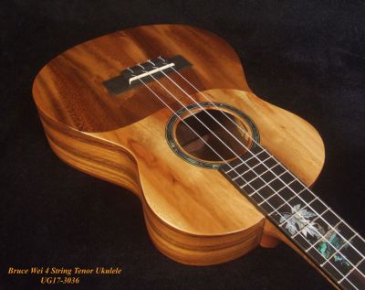 Bruce Wei Handmade Solid Acacia & Taiwania Tenor Ukulele, Maple Leaf inlay, Soft-bag UG17-3036