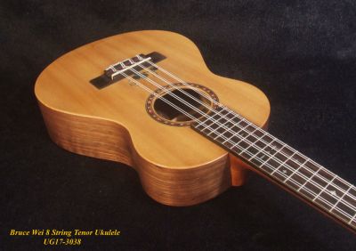 Bruce Wei Handmade 8 String Solid Walnut, Spruce Tenor Ukulele, Grape Leaf Inlay, Soft-bag UG17-3038 