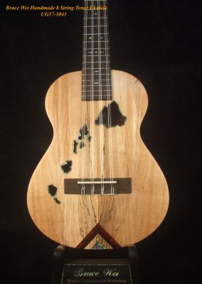 Bruce Wei Handmade Solid Spalted Maple, Acacia 8 String Tenor Ukulele, The Islands Soundhole, Soft-bag UG17-3043