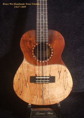 Bruce Wei Spalted Maple, Indian Rosewood Tenor Ukulele, Soft-bag UG17-3049