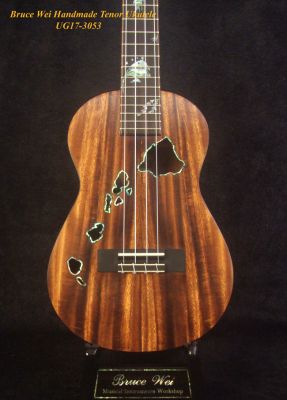 Handcrafted Tenor Ukulele, Solid Acacia, The Islands Soundhole, Fish inlay, Soft-bag, Bruce Wei UG17-3053 