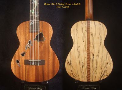 6 String Tenor Ukulele, Solid Acacia, Spalted Maple, The Islands Soundhole, Bruce Wei UG17-3056