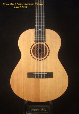 Bruce Wei Handmade Solid Spruce, Mahogany Slotted Head 8 String Baritone Ukulele, Soft-bag UG19-2324 