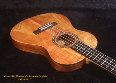 Handmade Thin Body Baritone Ukulele, Solid Curly Taiwania, Acacia, 4 String, Soft-bag, Bruce Wei UG19-2327 