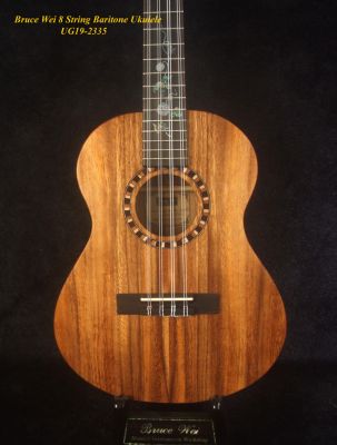 Handmade 8 String Baritone Ukulele, Solid Acacia, Slotted Head, Beer Flower inlay, Bruce Wei UG19-2335 
