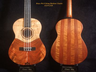 Handmade 8 String Baritone Ukulele, Solid Spalted Maple & Mahogany, Slotted Head, Bruce Wei UG19-2338 