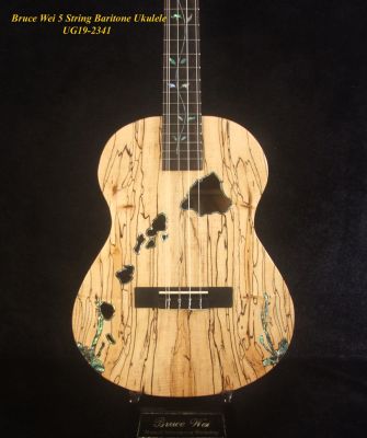 Handcrafted 5 String Baritone Ukulele, Spalted Maple, Taiwania, Vine Inlay, The Islands Soundhole, Soft-bag, Bruce Wei UG19-2341