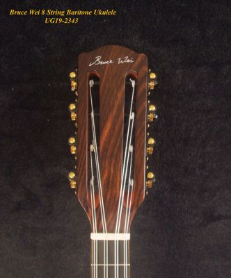 Handmade 8 String Baritone Ukulele, Solid Curly Hawaiian Koa, Slotted Head, MOP Inlay, Soft-bag, Bruce Wei UG19-2343