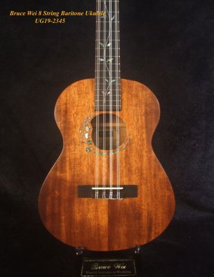 Gift for Musician - Handmade 8 String Baritone Ukulele, Solid Hawaiian Koa, May Lily, Vine Inlay, Soft-bag, Bruce Wei UG19-2345 