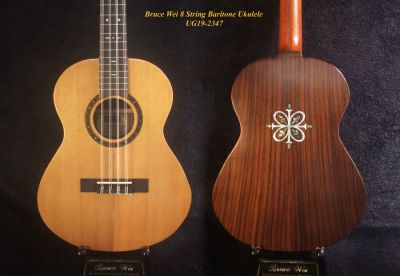 Gift for Musician - Handmade 8 String Baritone Ukulele, Solid Spruce, Indian Rosewood, Mop Inlay, Soft-bag, Bruce Wei UG19-2347 