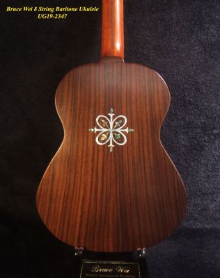 Gift for Musician - Handmade 8 String Baritone Ukulele, Solid Spruce, Indian Rosewood, Mop Inlay, Soft-bag, Bruce Wei UG19-2347 