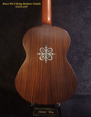 Gift for Musician - Handmade 8 String Baritone Ukulele, Solid Spruce, Indian Rosewood, Mop Inlay, Soft-bag, Bruce Wei UG19-2347 