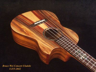 Handmade Solid Taiwania, Spalted Maple Concert Ukulele, MOP Inlay UJ15-2042 