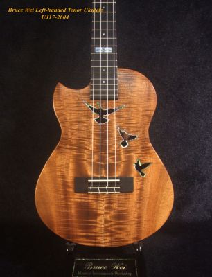 Left-handed Tenor Ukulele, Solid Curly Acacia, Spalted Rosewood, Doves Soundhole, Bruce Wei UJ17-2604
