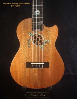 Handmade 5 String Tenor Ukulele, Solid Mango, Abalone Turtle Soundhole, Soft-bag, Bruce Wei UJ17-2605 